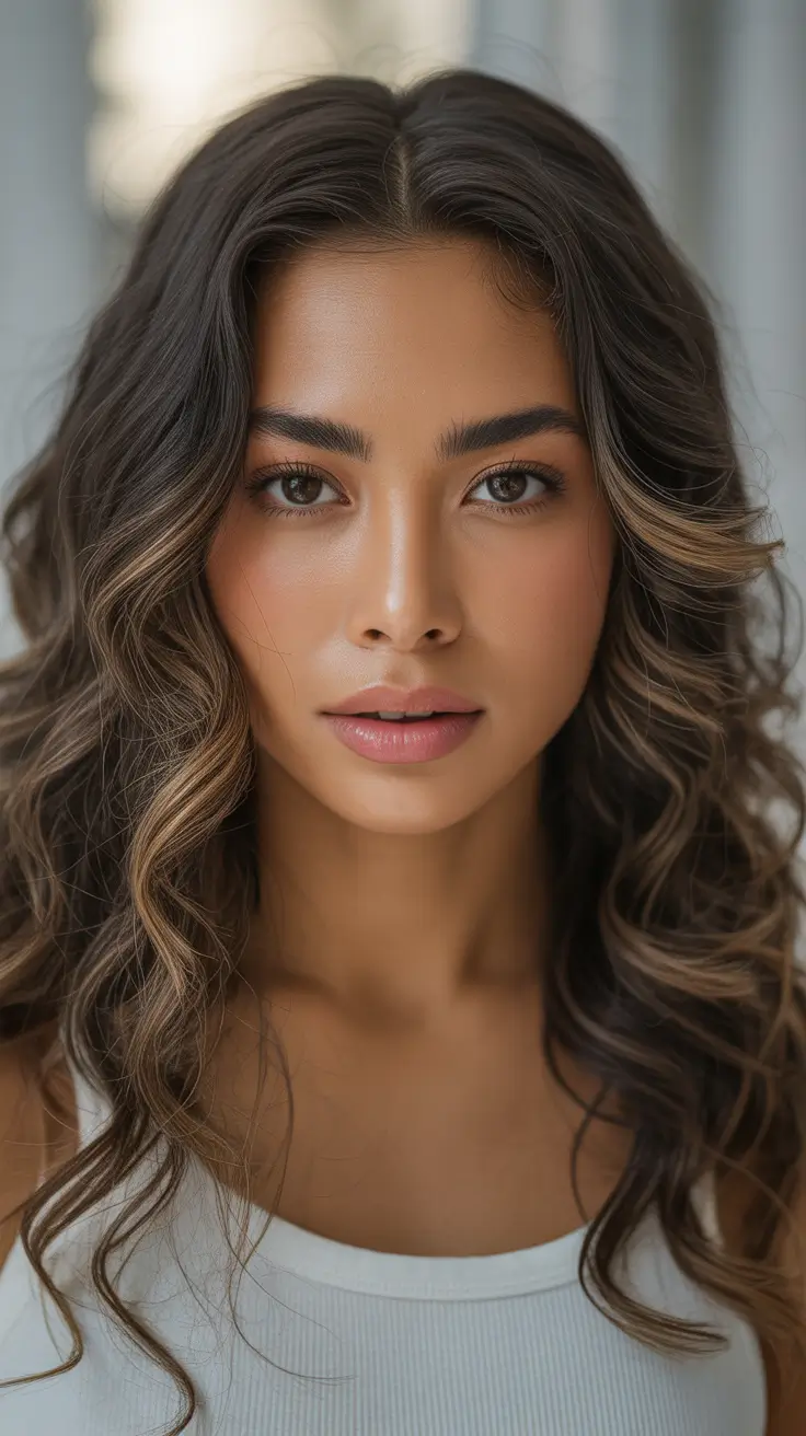 hair color for brown skin Soft Waves with Defined Highlights
