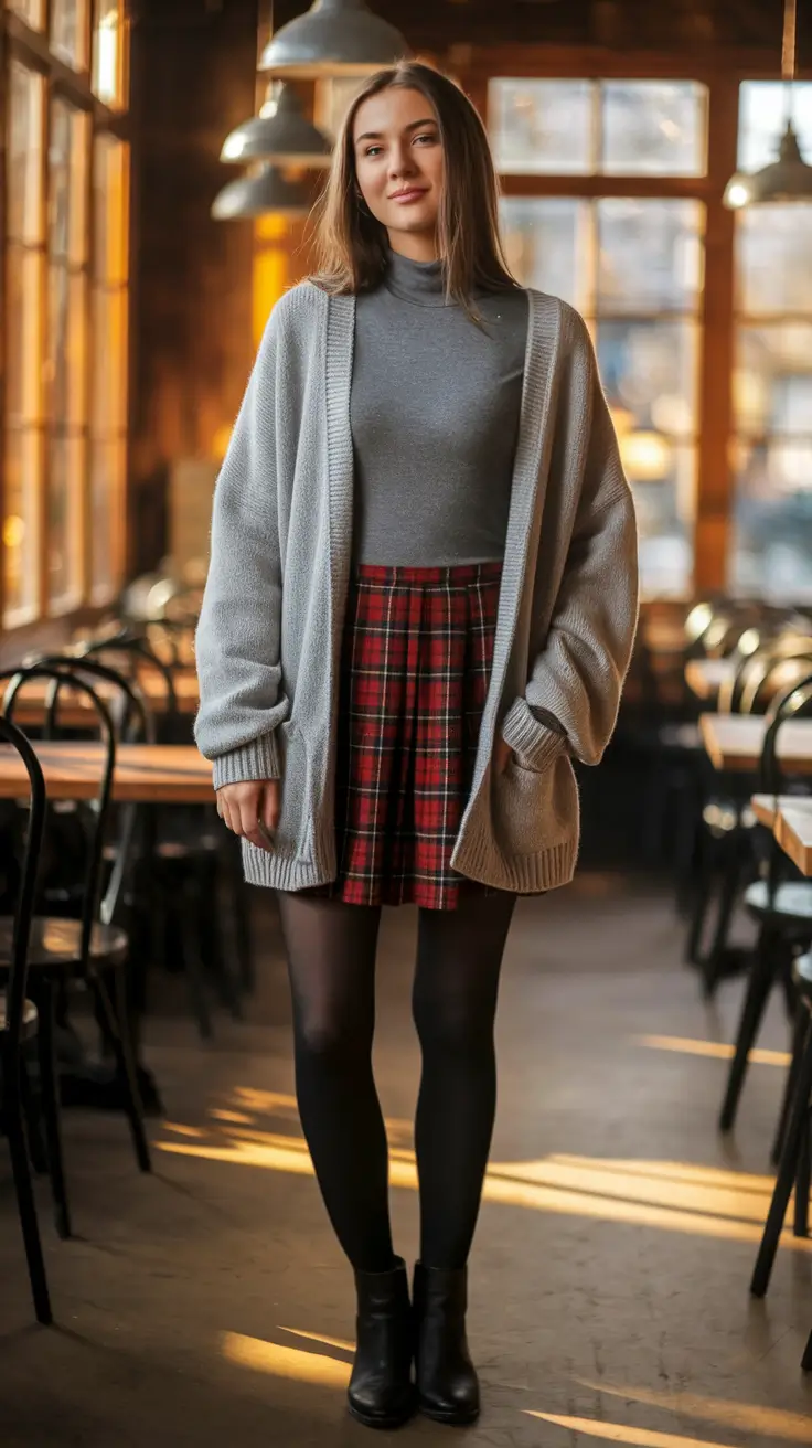 fall outfits skirt Prep School Nostalgia With a Cozy Twist
