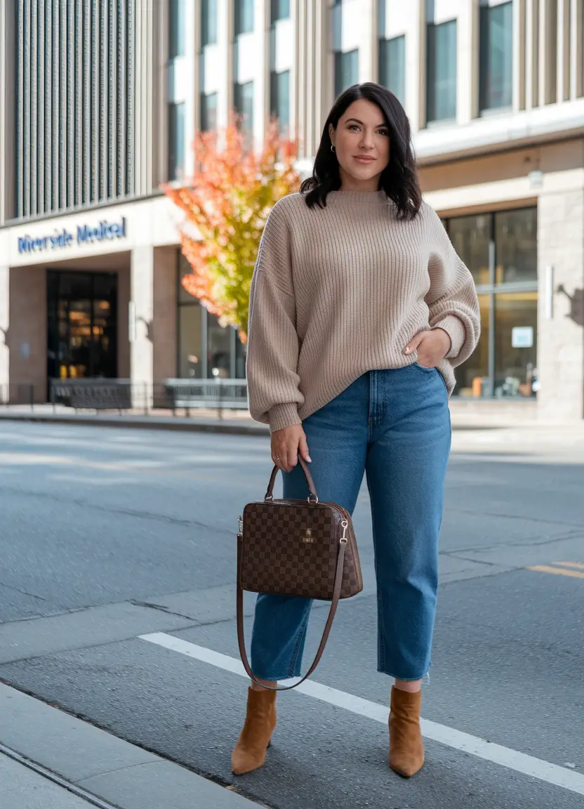 midsize fall outfits 2025 casual Soft Knit and Bootcut Simplicity