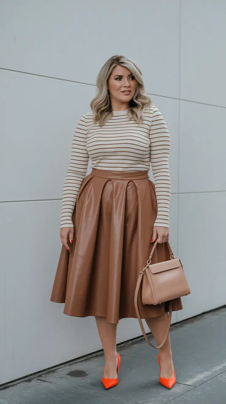 midsize fall outfits dressy Textured Neutrals Meet Power Orange