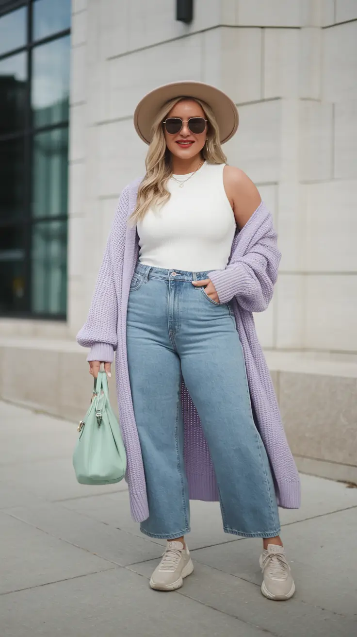 midsize fall outfits casual Soft Lavender Layers for Weekend Wanderings