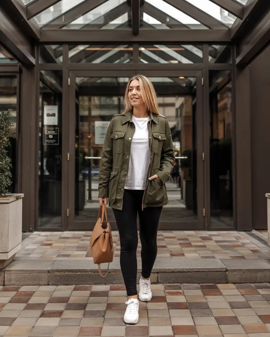 mom outfits for fall 2025 Olive Utility Meets Athleisure Ease