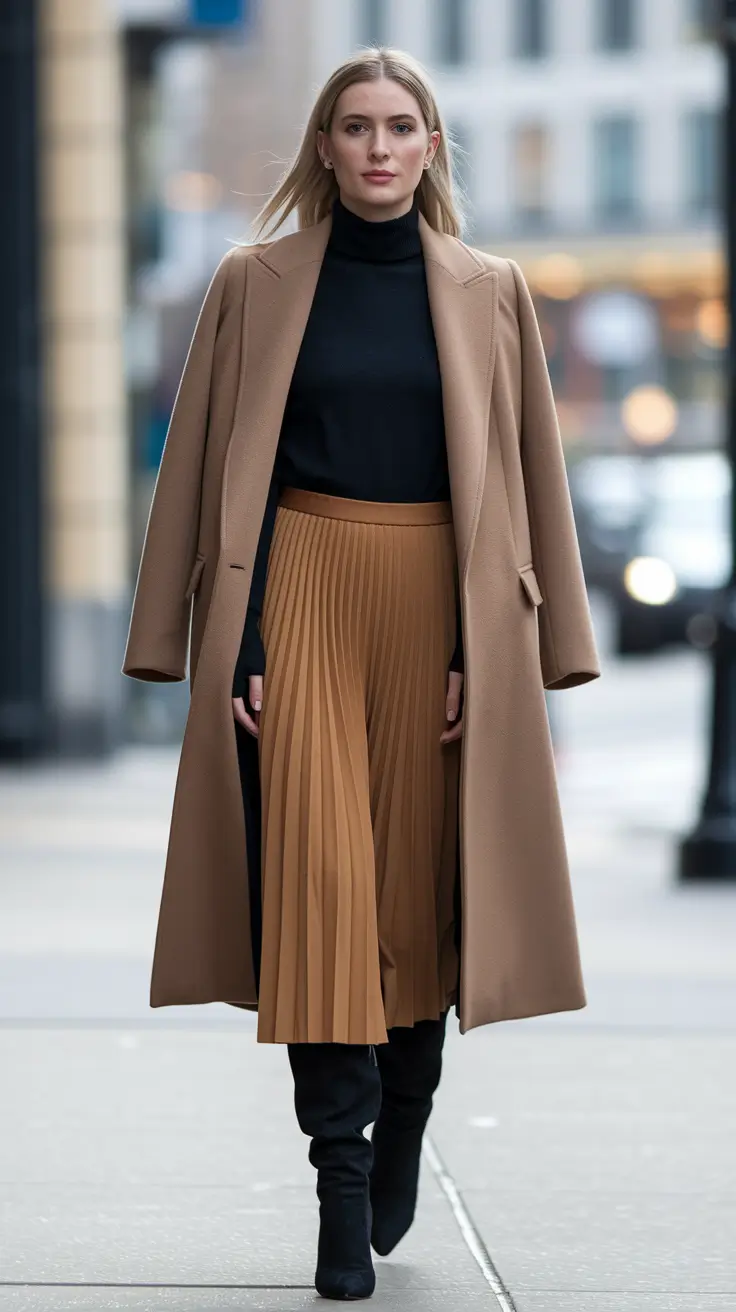 fall fashion clothes Pleated Perfection in Mocha Tones