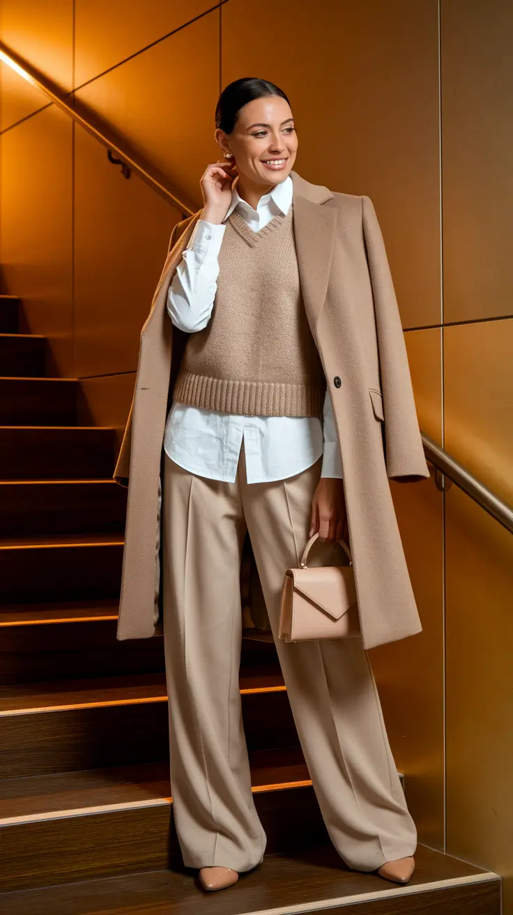 fall fashion clothes Layered Neutrals with Smart Volume
