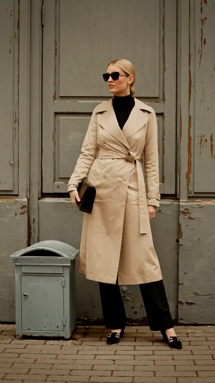 fall fashion clothes Beige Trench & Black Layers: The New Quiet Uniform