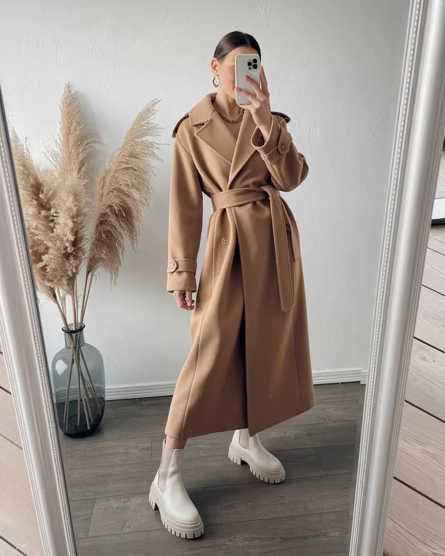 fall fashion clothes Camel Wrap & Chunky Boots: Soft Meets Sturdy