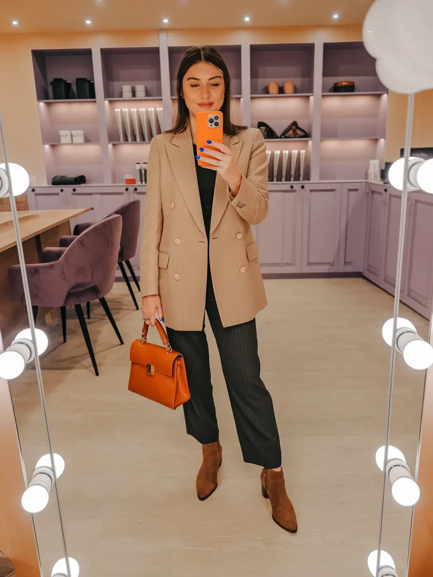 fall fashion clothes Tailored Blazer & Burnt-Toned Accessories