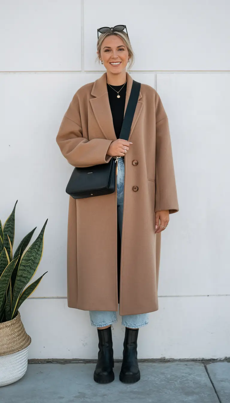 fall fashion clothes Cozy Oversize Coat & Light Denim Contrast