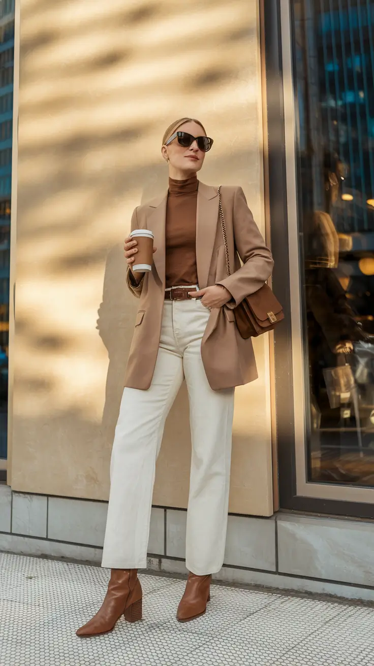 nyc fall outfits street style casual Coffee Run Chic in Monochrome Neutrals