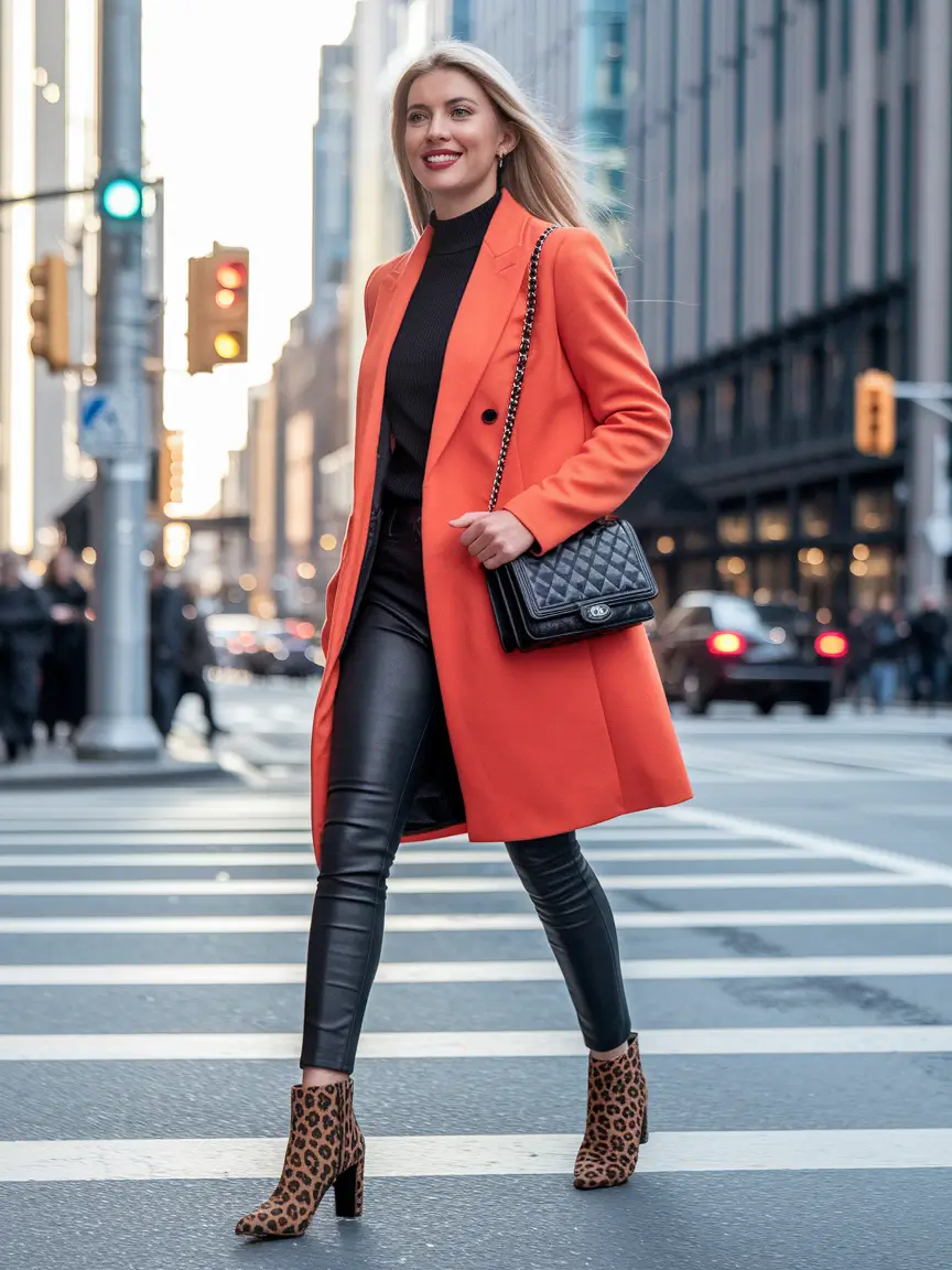 nyc fall outfits Power Moves in Orange and Leopard