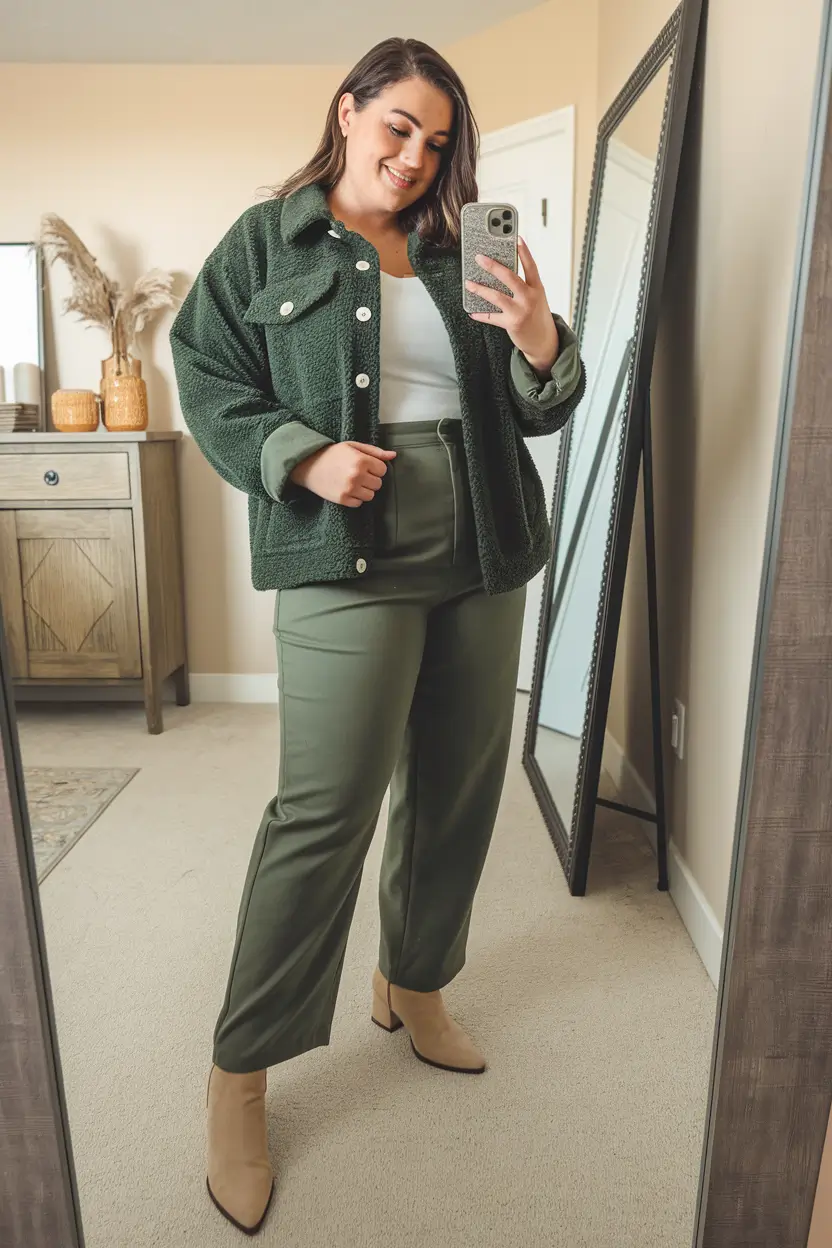 plus size fall fashion Soft Utility in Olive Green