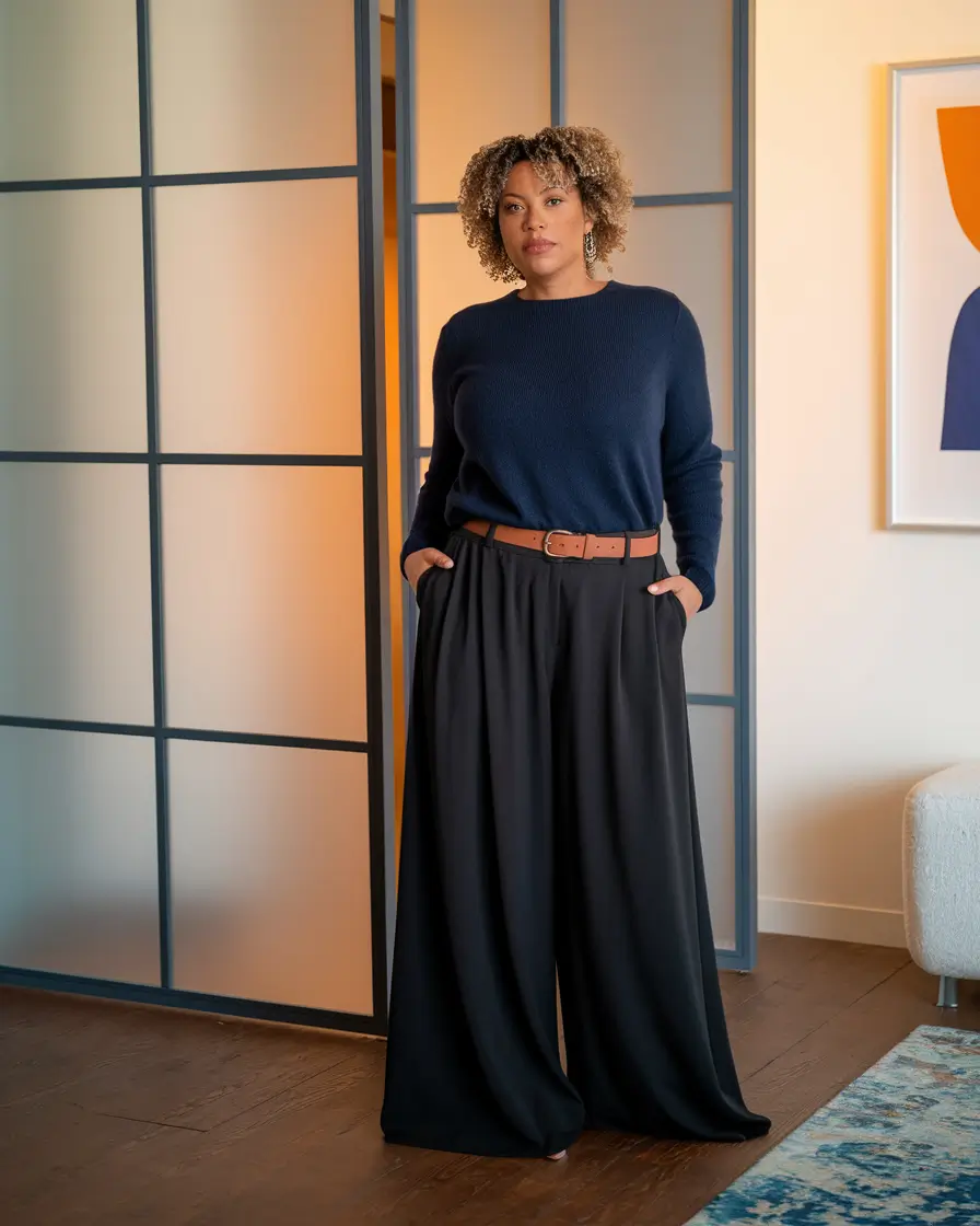 plus size fall fashion Wide-Leg Power with Monochrome Calm