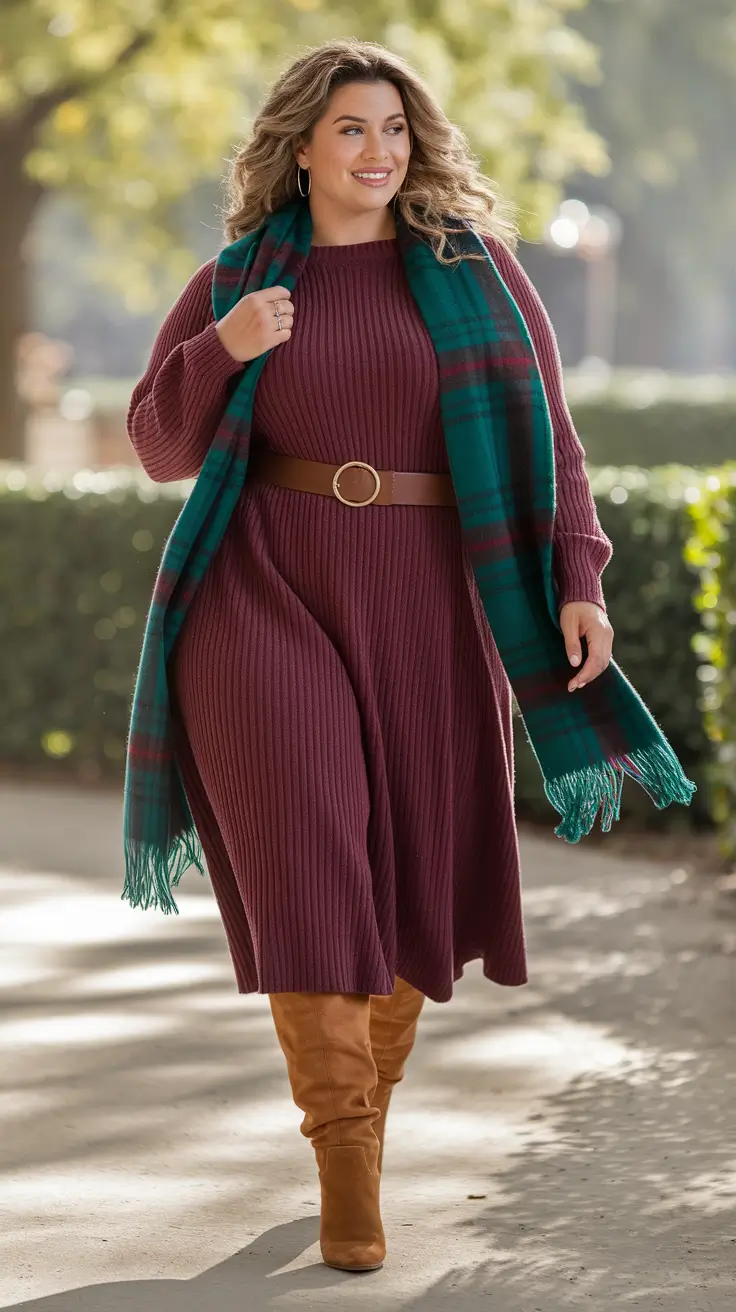 plus size fall fashion Plum Knit and Cozy Color Blocking