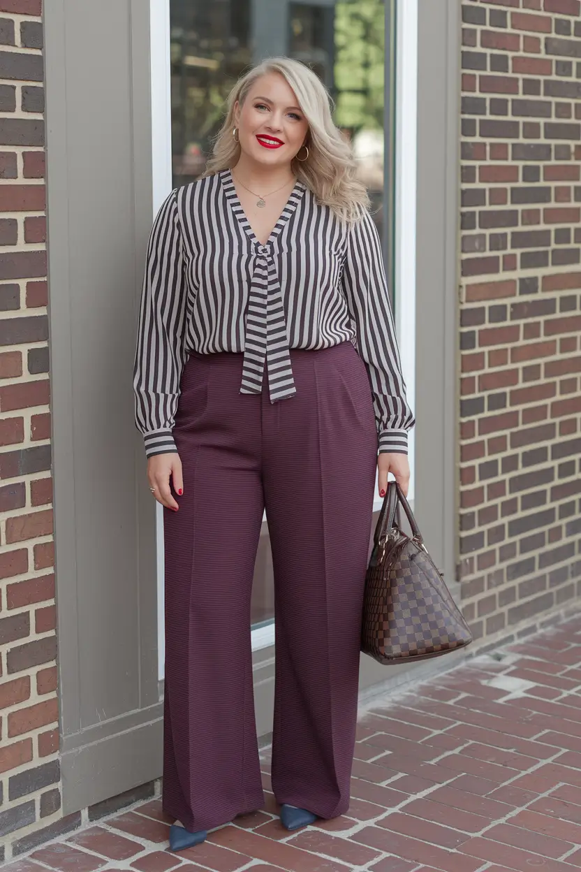plus size fall fashion Wine Tones and Smart Stripes