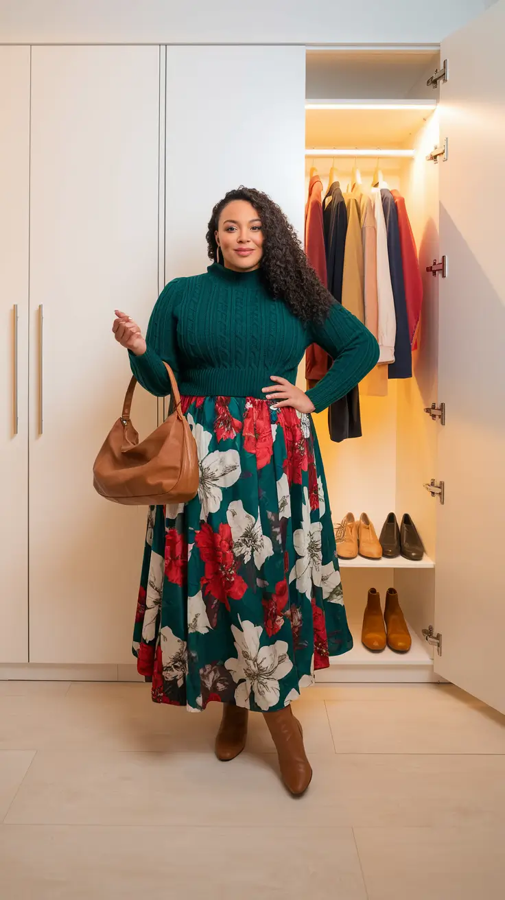 plus size fall fashion Bold Florals & Cozy Knits