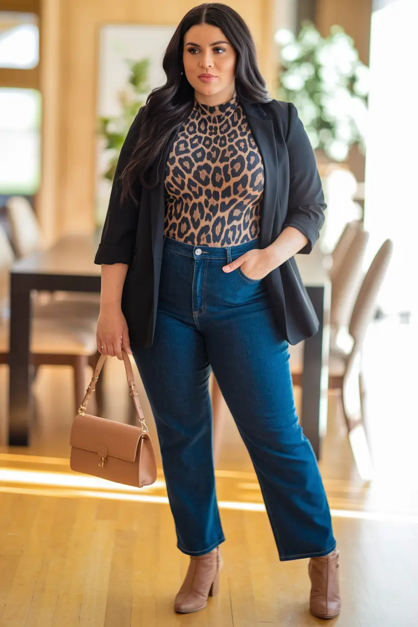 plus size fall fashion Wild Print Meets Business Casual