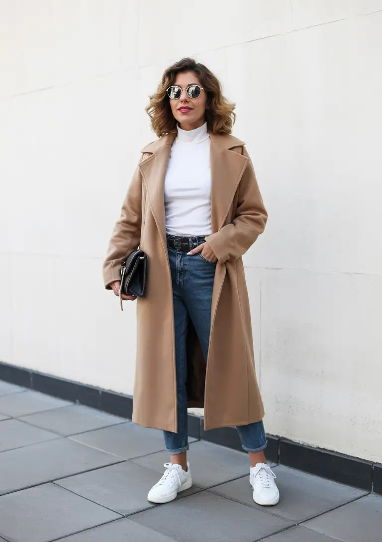 simple casual fall outfits The Timeless Camel Coat Combo