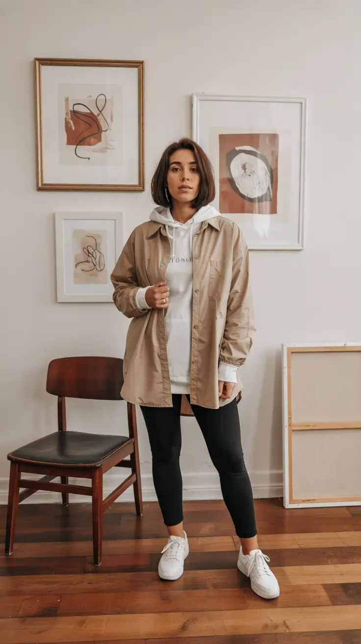 simple casual fall outfits Button-Up & Hoodie: The Fall Layer Trick