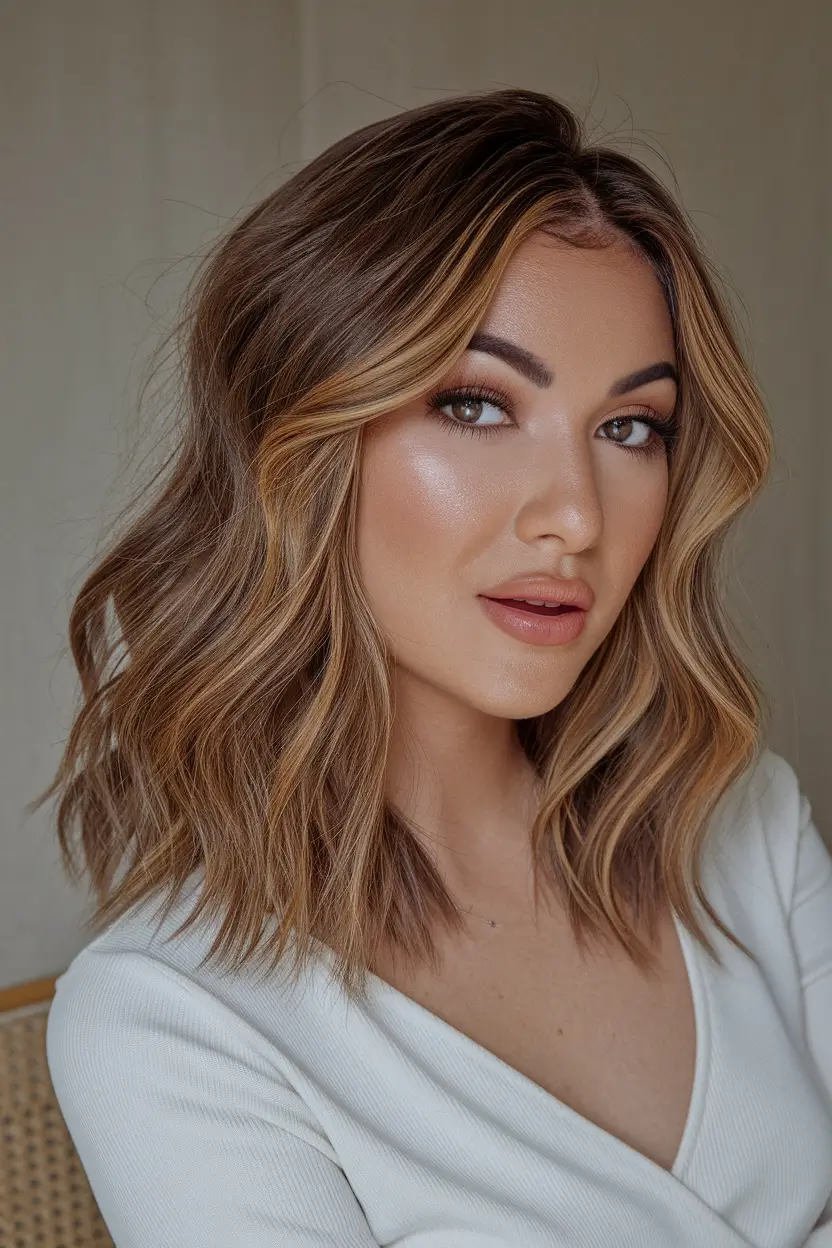 warm fall hair color brunettes Golden Hazelnut Waves