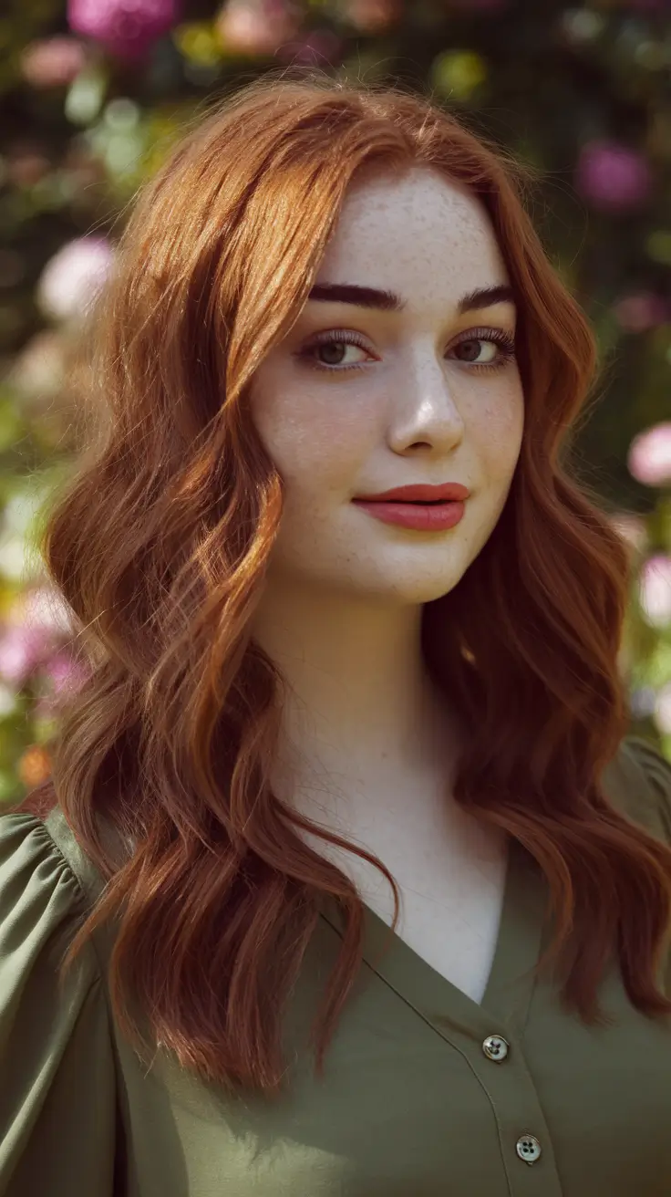 warm fall hair color Glossy Auburn with a Hint of Cinnamon