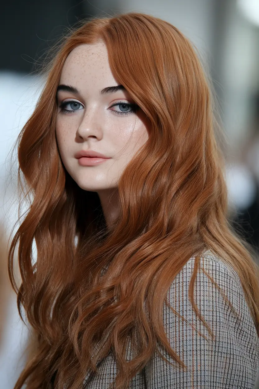 warm fall hair color Spiced Pumpkin Copper with Soft Flowing Layers