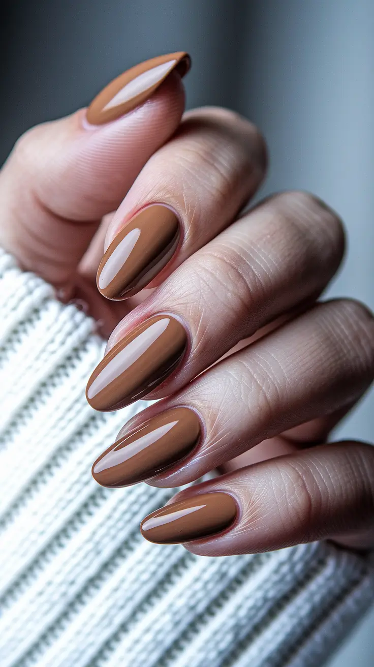 Autumn 2025 Nail Color Inspiration – Caramel Latte Almonds