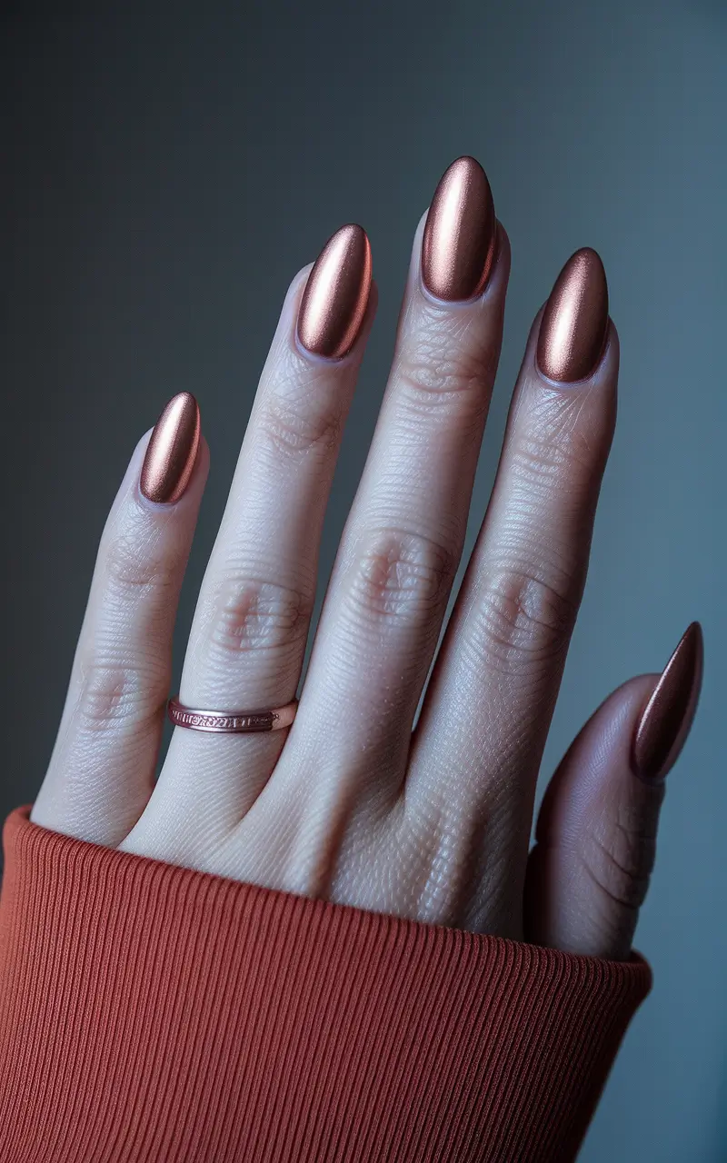 Autumn 2025 Nail Color Inspiration – Molten Copper Chrome