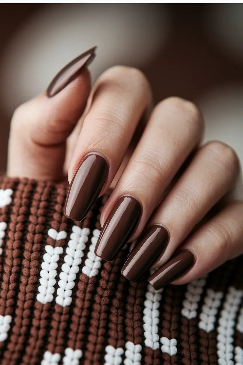 Autumn 2025 Nail Color Inspiration – Bittersweet Chocolate Coffin Gloss