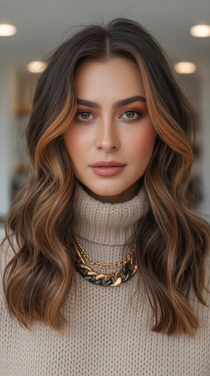 Chic and Cute Hair Color Ideas for Fall 2025 – Espresso Base with Caramel Money Pieces