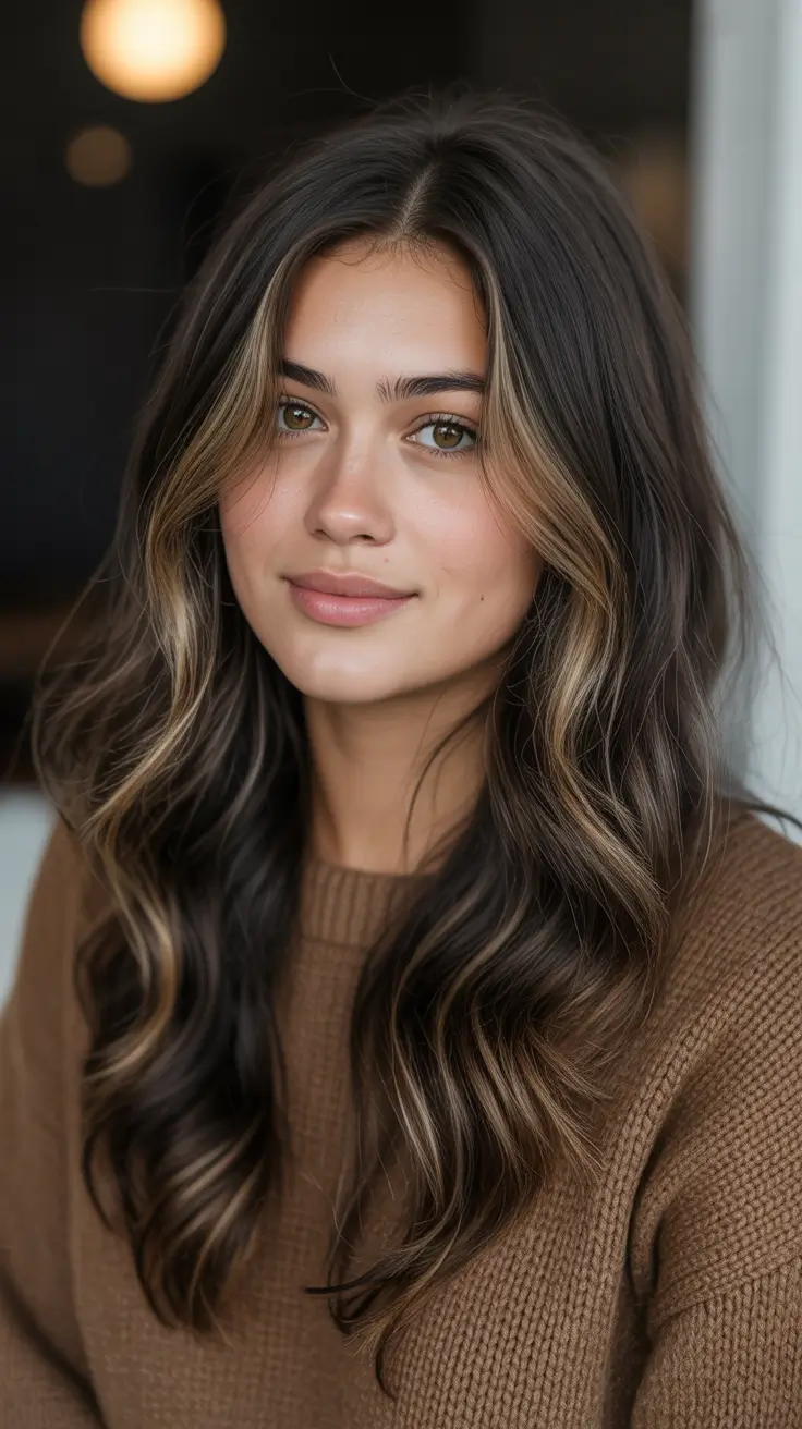 Chic and Cute Hair Color Ideas for Fall 2025 – Mushroom Brunette with Biscotti Babylights