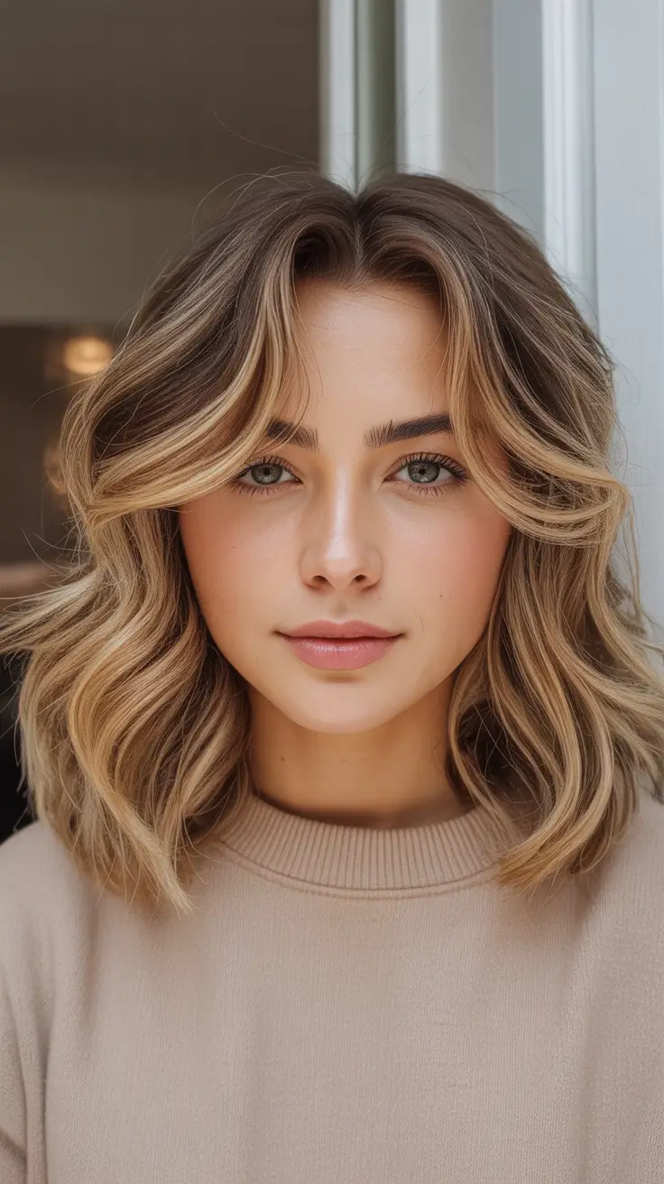 Chic and Cute Hair Color Ideas for Fall 2025 – Honey-Ribbon Lob with Curtain Flow