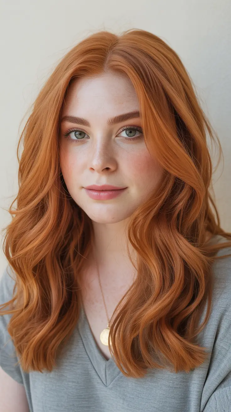 Chic and Cute Hair Color Ideas for Fall 2025 – Spiced Pumpkin Copper with Soft Waves