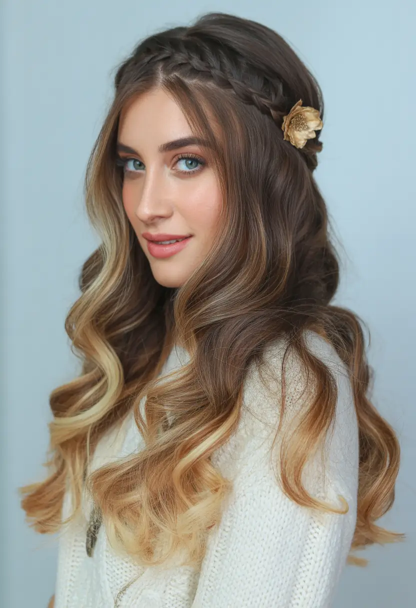 Insta-Cute Hairstyles for Fall 2025 – Braid-Crown Waves with a Golden Touch