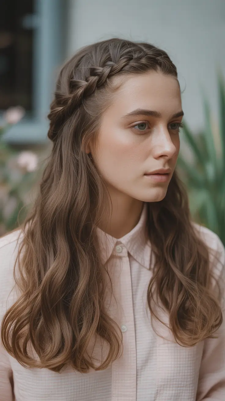 Insta-Cute Hairstyles for Fall 2025 – Side Crown Braid with Breezy Texture