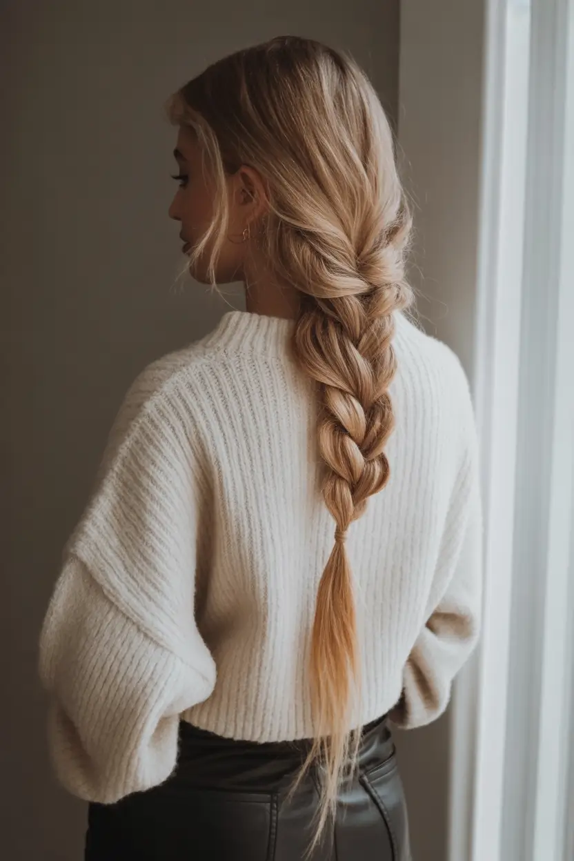 Insta-Cute Hairstyles for Fall 2025 – Chunky Cozy Braid for Sweater Weather