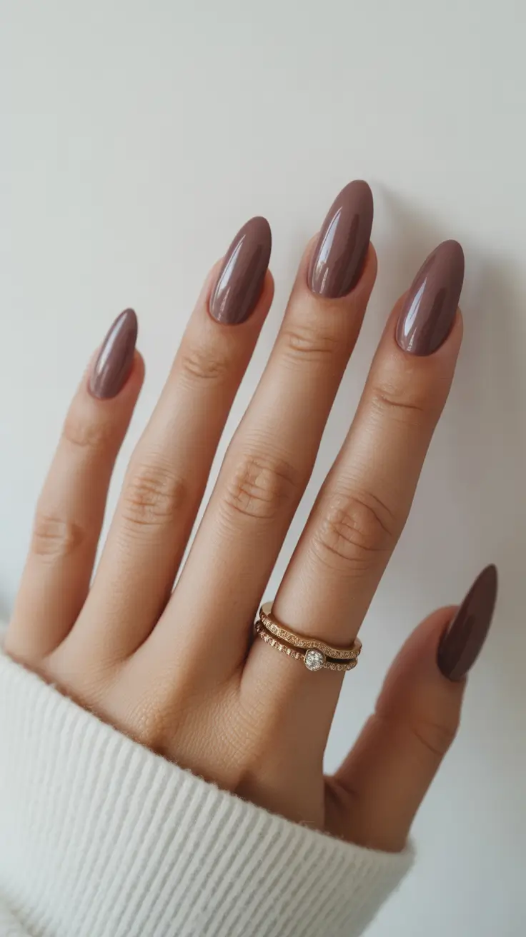 Short and Long Fall Acrylic Nails Ideas 2025 – Cocoa-Mauve Almond Glow