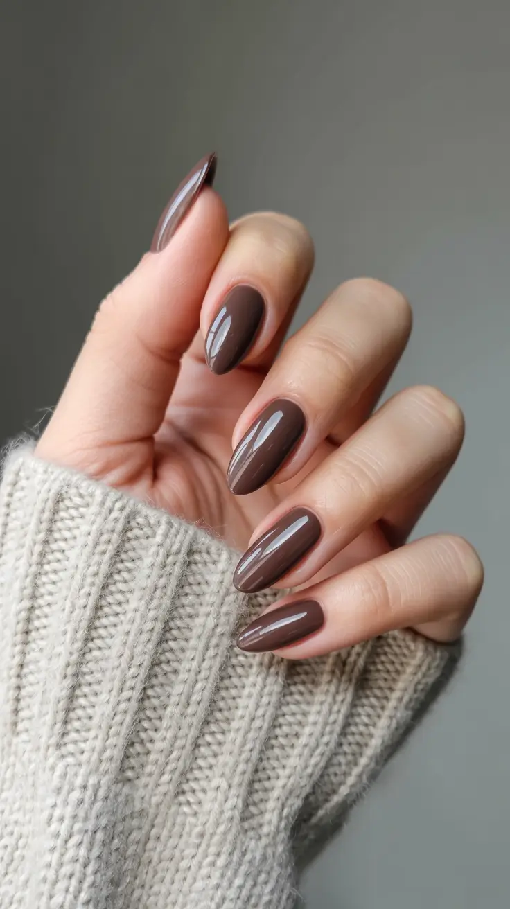 Short and Long Fall Acrylic Nails Ideas 2025 – Mushroom-Taupe Almond Sheen