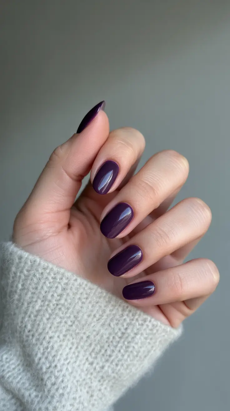 Short and Long Fall Acrylic Nails Ideas 2025 – Plum Sweater-Weather Shorties