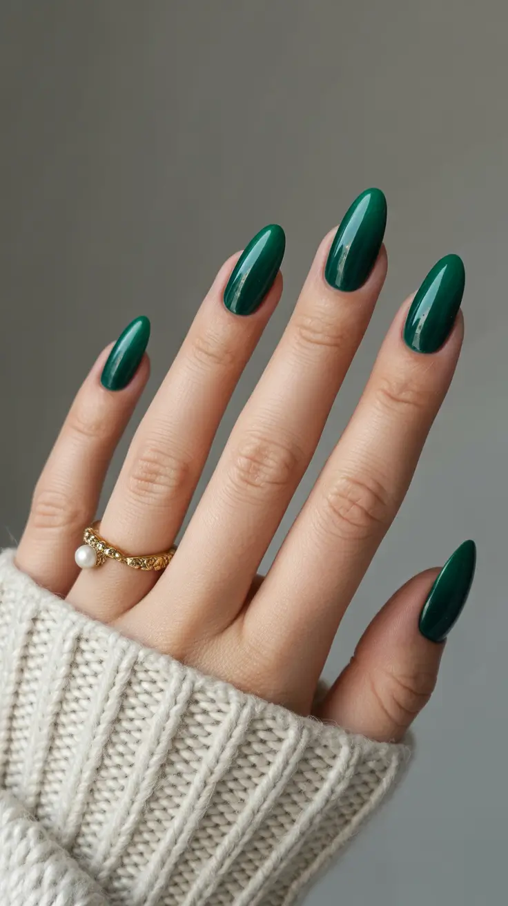 Short and Long Fall Acrylic Nails Ideas 2025 - Emerald Cashmere Almond