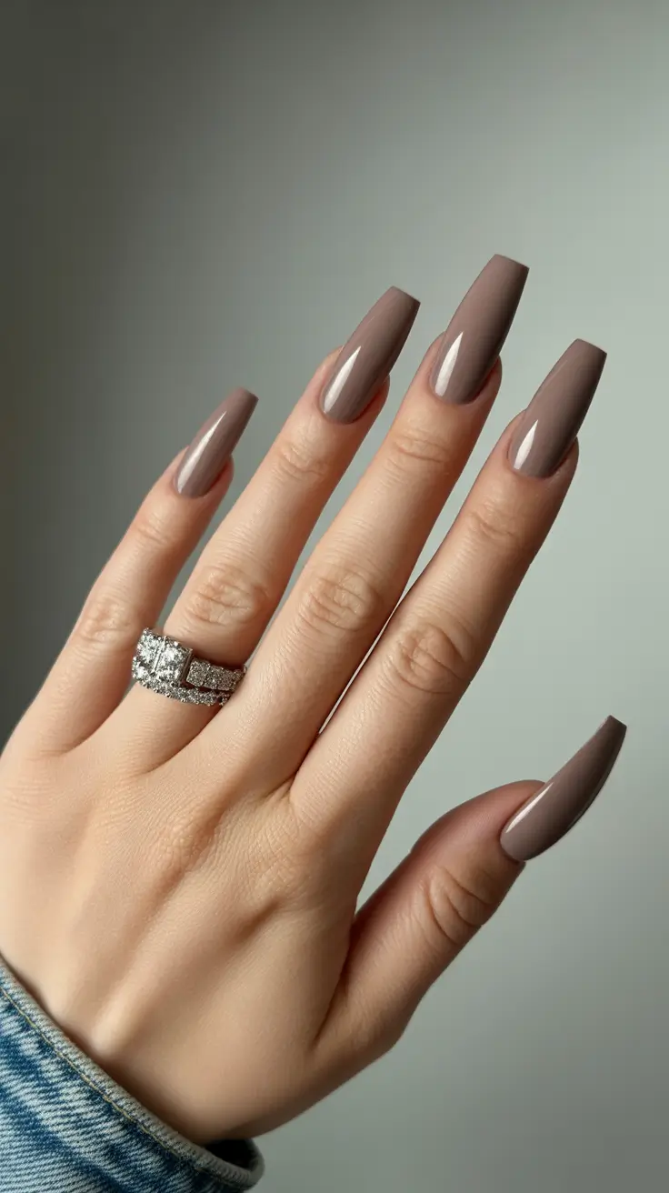 Short and Long Fall Acrylic Nails Ideas 2025 - Café Taupe Long Square