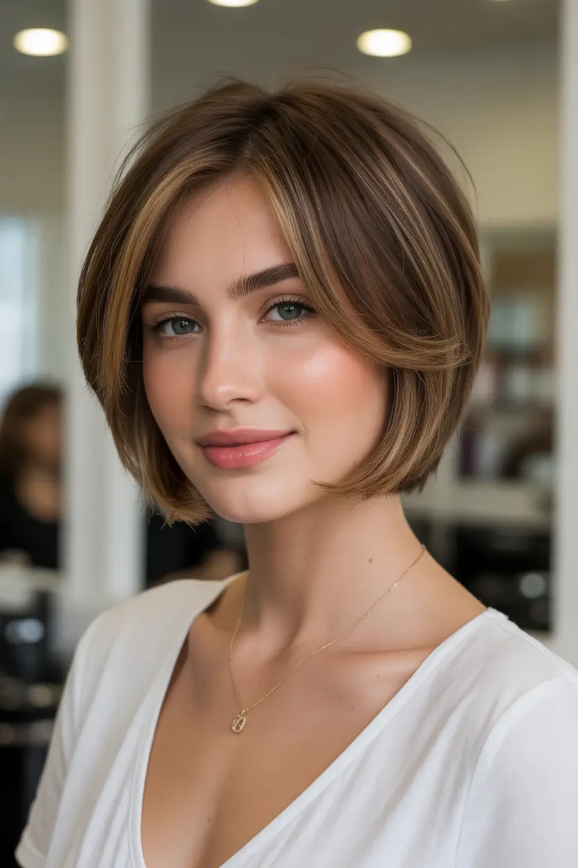 fall bob hairstyles — French-Inspired Bubble Bob with Airy Curtain Pieces