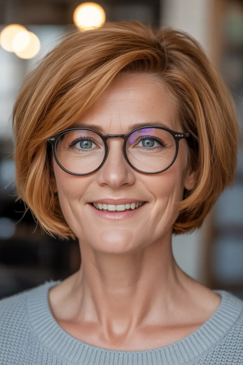 fall bob hairstyles – Honeyed Copper Layered Bob with Swoop Volume