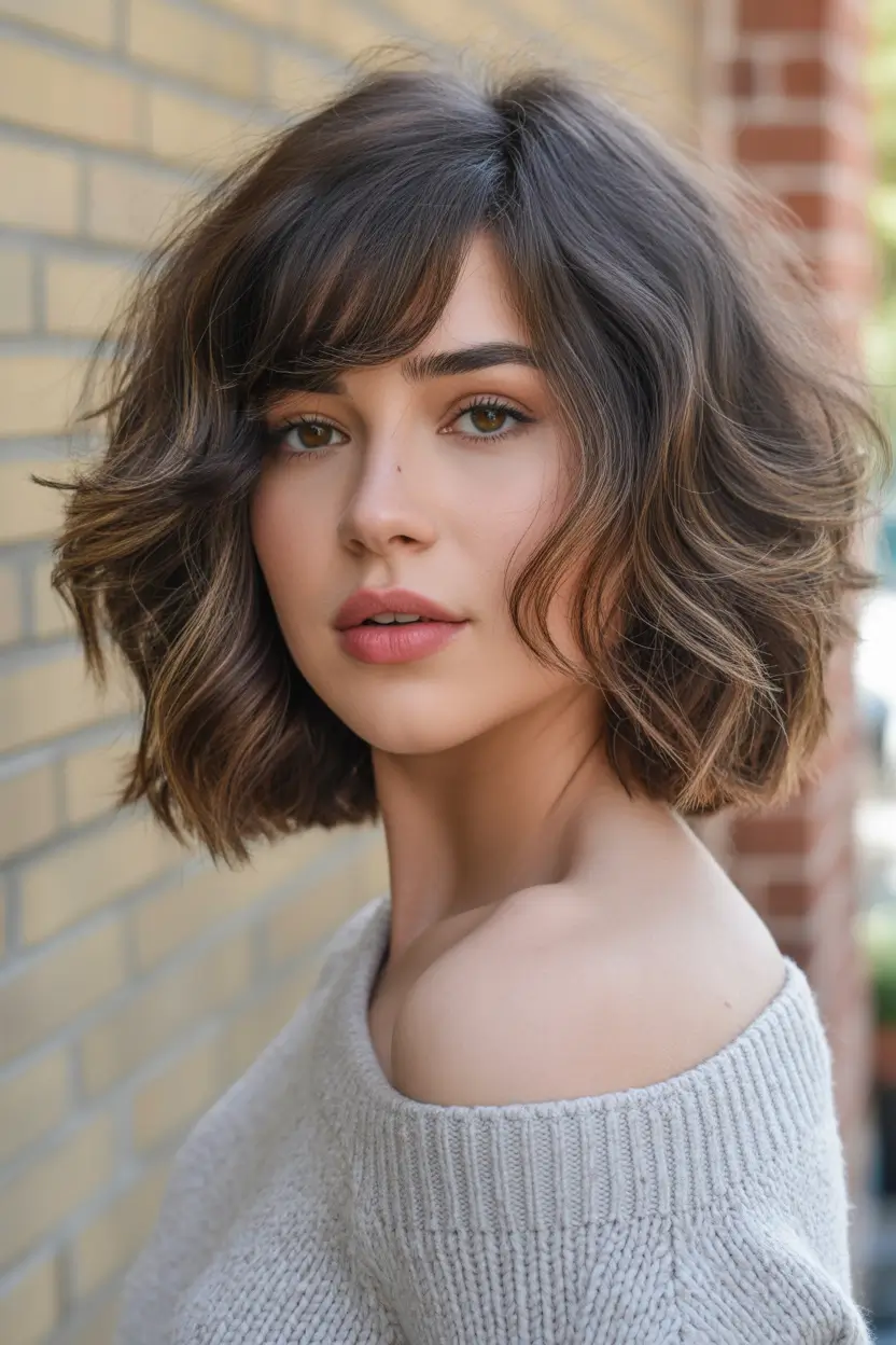 fall bob hairstyles – Textured French Bob with Full Fringe