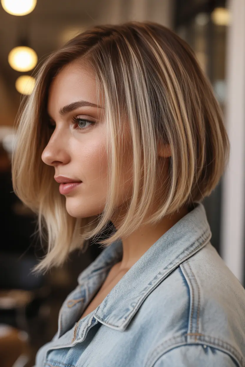 fall bob hairstyles — Vanilla Shadow-Root Bob with Soft Angled Front