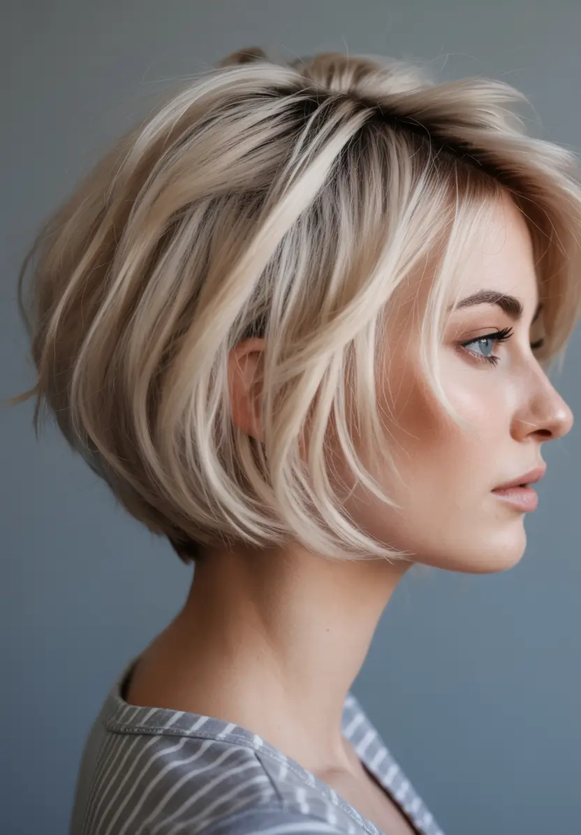 fall bob hairstyles – Feathered Platinum Crop with Lived-In Volume