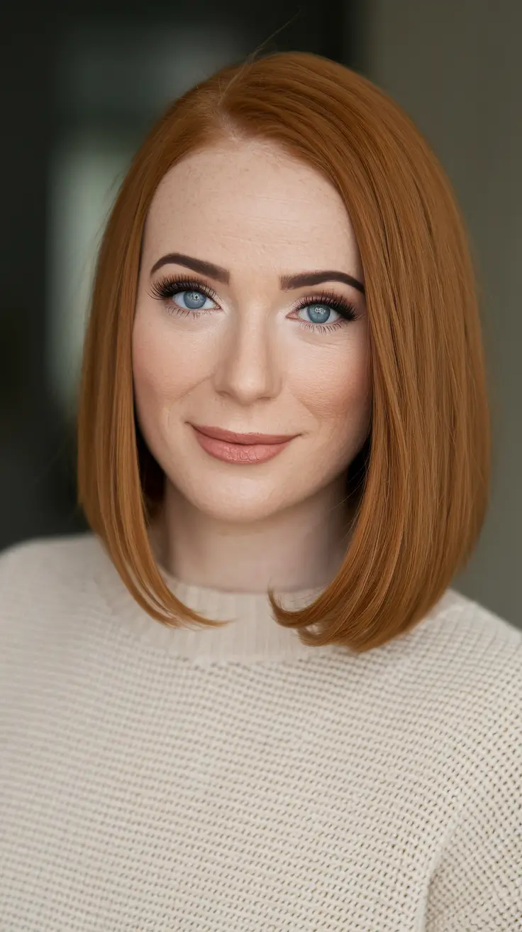 fall bob hairstyles — Polished Copper Blunt Bob with Tucked Ends