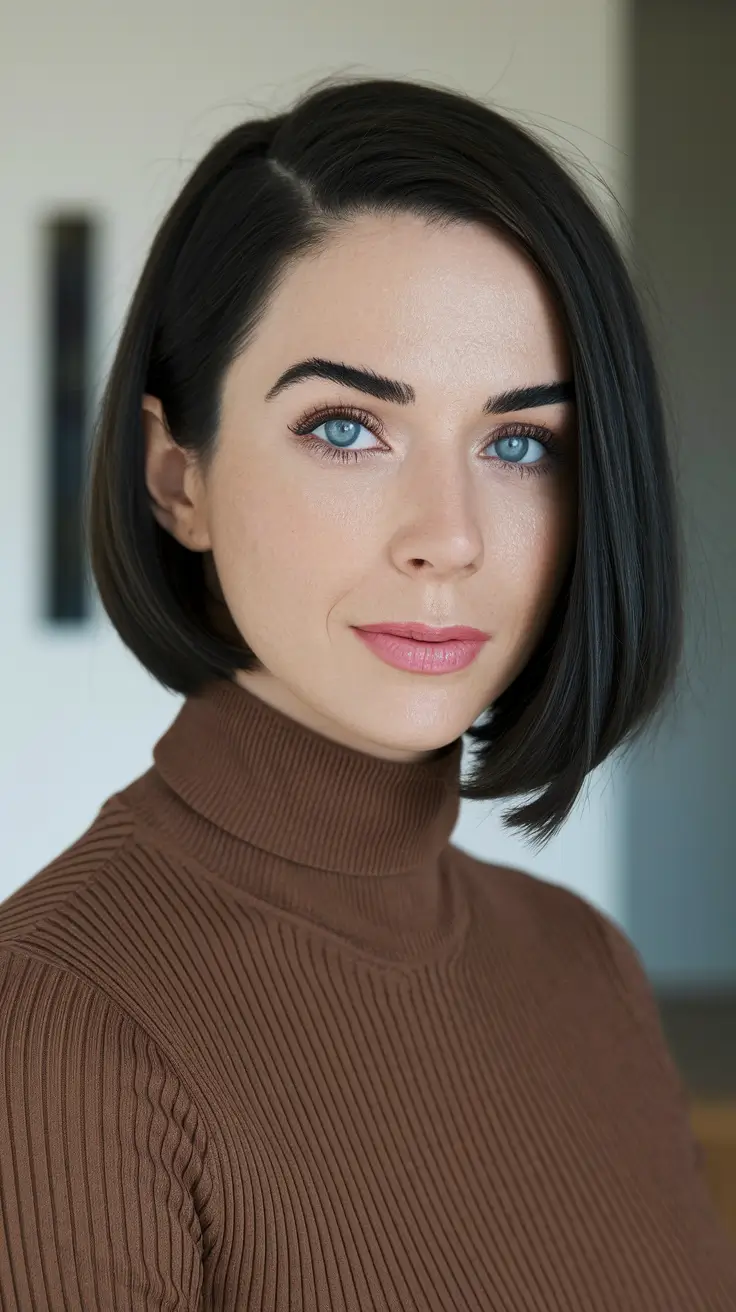 fall bob hairstyles — Sharp Asymmetrical Bob in Inky Brunette
