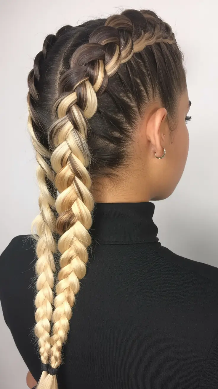fall braids hairstyles Chunky Double Dutch Braids in Blonde Ombre