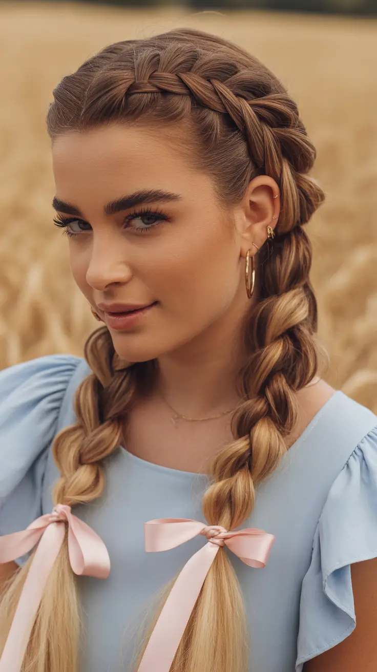 fall braids hairstyles Fairytale Dutch Braids with Ribbon Ends