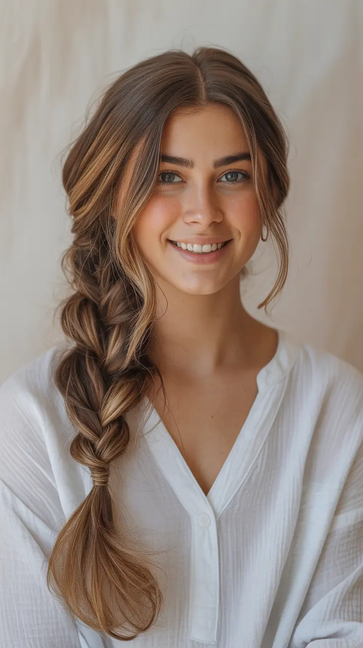 fall braids hairstyles Side Swept Loose Braid with Dimensional Waves